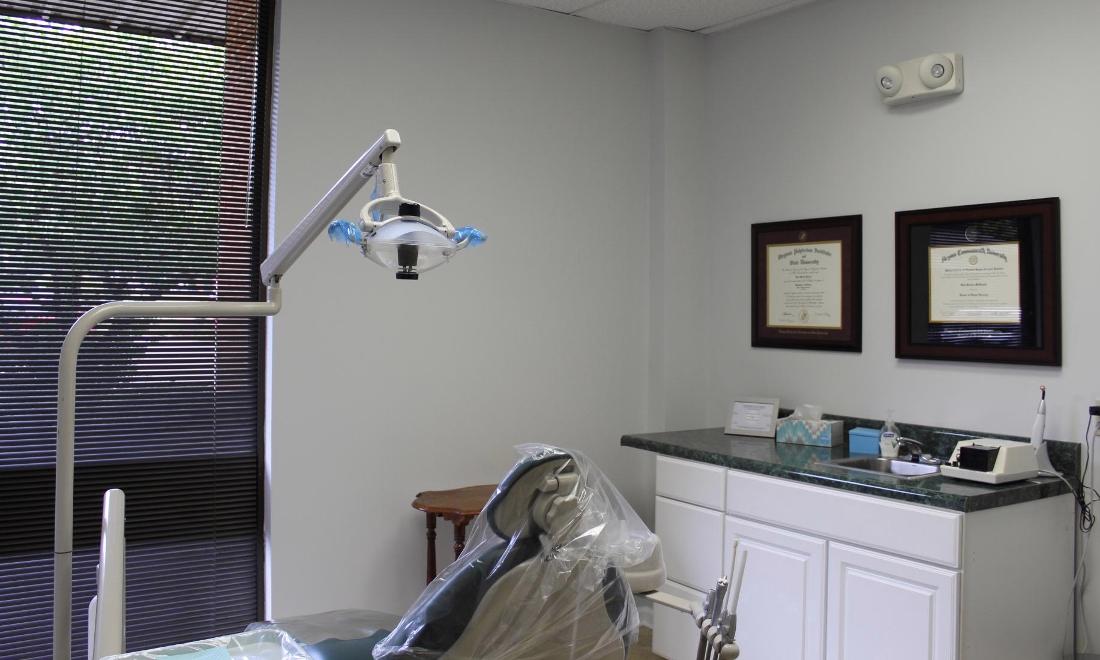 Comfortable dental chair in exam room